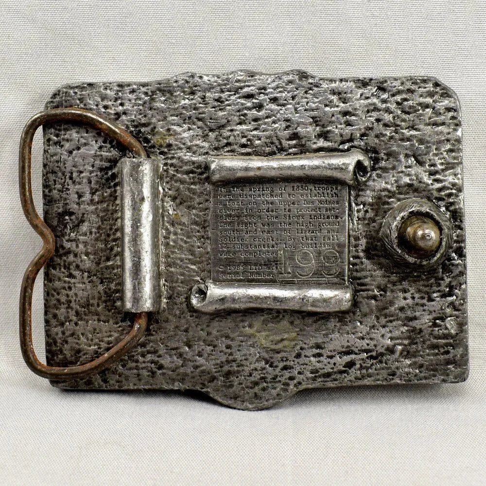 Vintage Belt Buckle 1985 Historic Fort Dodge Dragoons USA Made‎ Silver Color
